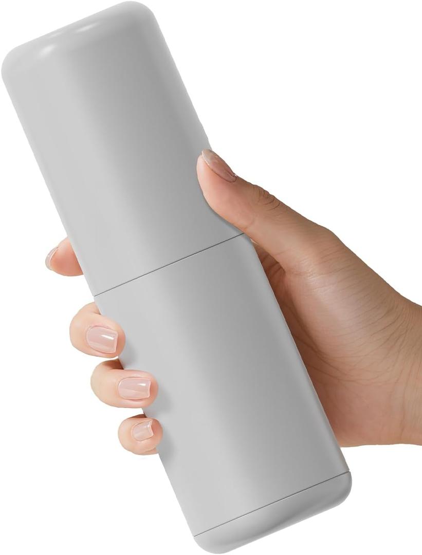 Travel Toothbrushes Holder  Portable Toothbrush Containers with Rinse Cup, Toothpaste Case with Leak-Proof Cover for On-The-Go Oral Care (Grey) (7.9 x 2.6 x 2 inches)