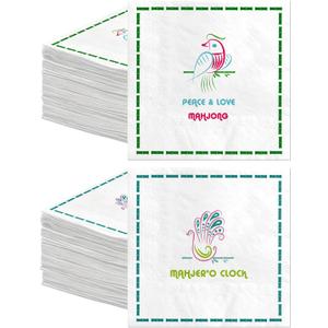 CHONNFEASTT 100PCS Mahjong Cocktail Napkins - 5'' Square Drink Napkins Paper Coasters Disposable - Mah Jongg Party Supplies Decorations - Bamboo Mahjongg Accessories and Gifts