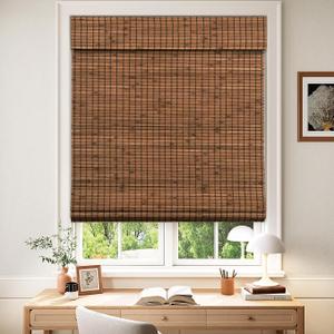 LazBlinds Cordless Blackout Bamboo Roman Shades, 23x64, Penang Teak Room Darkening Blinds for Interior Windows, Thermal Insulated Roll Up Bamboo Blinds for Home & Patio
