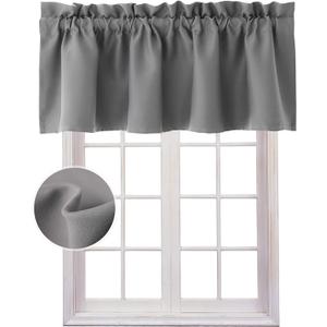 Hiasan Valance Curtains for Kitchen Blackout Thermal Insulated Solid Window Curtain Valance, Grey, 60 x 18 Inches, 1 Panel