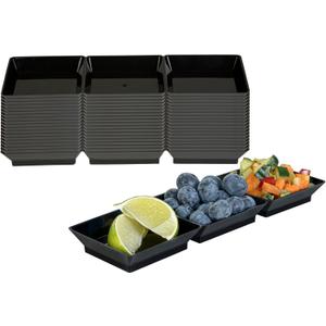 Restaurantware 7.5 x 2.5 Inch Sauce Trays 20 Disposable Divided Serving Plates - Lids Sold Separately Disposable Black Plastic 3 Compartment Serving Dishes For Condiments Appetizers Or Snacks