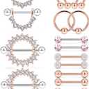 Ruifan 16G 9/16Inch Crystal Ball Nipple Tongue Tongue Shield Rings Stainless Steel Straight Barbell Body Piercing Jewelry Retainer