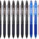 ParKoo Retractable Erasable Gel Pens Clicker Fine Point 0.7 mm, No Need for White Out, 8 Black/2 Blue/2 Red Ink for Completing Sudoku and Crossword Puzzles, 12-Pack (3 Colors)
