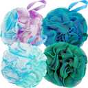 Fu Store Loofah Sponge Shower Loofahs 60g Bath Sponges Mesh Balls 4 Colors for Body Scrubber Exfoliator Wash Back Scrubbers Bathroom Men Women - 4 Pack Cleaning Bathing Accessories (60g Green Blue)