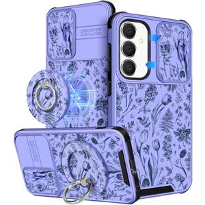 Buleens for Samsung Galaxy S23 FE Case 6.4 Inch - with Ring Stand & Camera Cover Cute Designed Women Girl Girly Pretty Teens Kawaii Flowers for Samsung S23 FE Case Compatible with Magsafe