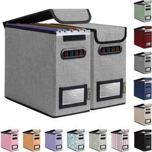 BALEINE File Organizer Box with Lid, Collapsible File Folder Organizer with Plastic Slide, Hanging File Folder Box for Office Document Storage (2 Pack, Grey, S) BALEINE File Organizer Box with Lid, Collapsible File Folder Organizer with Plastic Slide, Hanging File Folder Box for Office Document Storage (2 Pack, Grey, S)