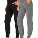 V VOCNI Women's Maternity Pants Maternity Activewear Jogger Track Cuff Sweatpants Over The Belly Stretchy Pregnancy Pants (Black/Dark Heather Gray, Small)