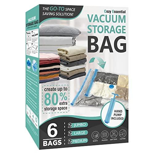 Cozy Essential 4 Pack Vacuum Storage Bags, Space Saver Bags Compression Storage Bags for Comforters and Blankets, Pillow, Bedding, Vacuum Sealer Bags for Clothes Storage