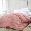 zzlamb Lightweight Feather Down Comforter Pink, All Season Warm Duvet Insert for Twin Bed, Durable & Breathable Cotton-Blended Shell Down Proof Duvet with Corner Tabs, Twin Size 68''x90'' Pink