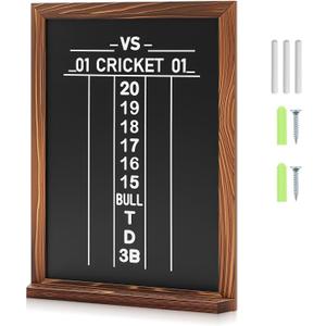 Dart Scoreboard for Cricket and 01 Darts Games Darts Holder Wall Mount Wood Dartboard Accessories for Cricket and 01 Dart Games with Marker (16 x 12", Blackcharcoal-colored Border)