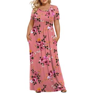 LONGYUAN Women's Plus Size Maxi Dresses for Curvy Women Summer Short Sleeve Casual 2026 Long Dress 5XL