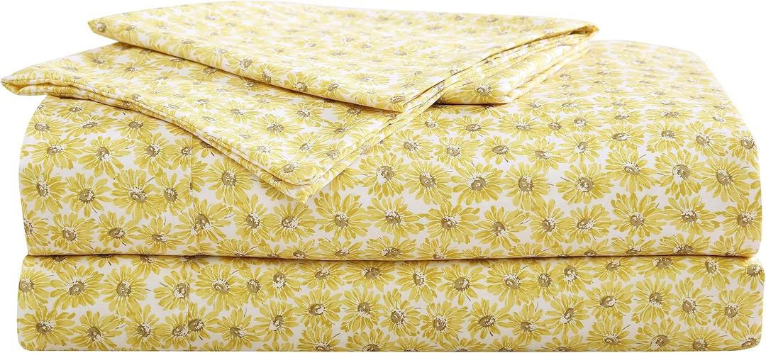 Betsey Johnson - King Bed Sheets, Soft & Lightweight Bedding, Fade & Wrinkle Resistant (Sunflower Field Yellow, King)