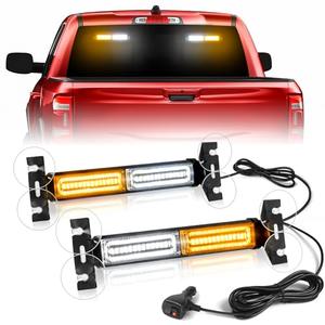 HLauto 1002L Emergency Strobe Traffic Advisor Light Bar: 40 LED Dash Safety Warning Flashing Light, Front/Rear Windshield Visor for Construction Vehicle, Tow/Plow Truck (2x10.7inch, Amber White)