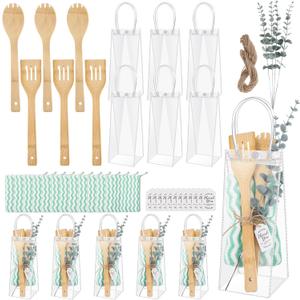 12 Sets Baby Shower Game Prizes for Winners Prize, Bamboo Spatulas Spoons with Gift Bags, Towel, Thank You Tags and Artificial Plant or Flower for Wedding Bridal Shower Party Favor(Green)