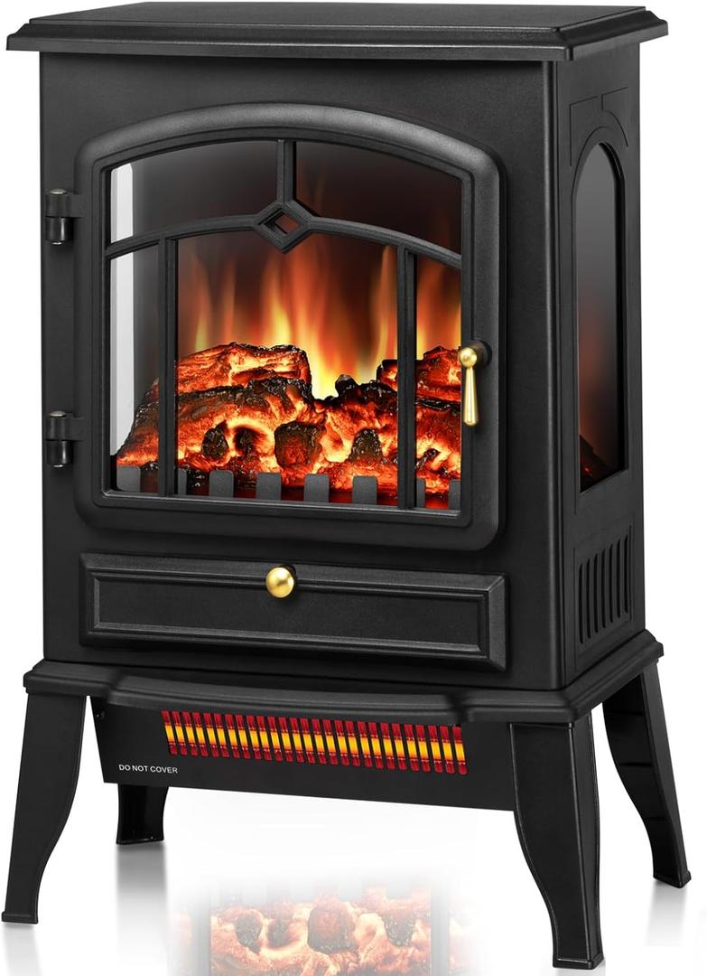 Electric Fireplace Stove with 3D Flame Effect, 1000/1500W & Flame-Only Mode, 22 inch