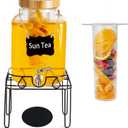2 Gallon Glass Drink Dispenser with Stand and Bamboo Lid, Lemonade Dispenser with Stainless Steel Spigot, Glass Beverage Dispenser for Parties, Weddings, Kombucha, BBQ