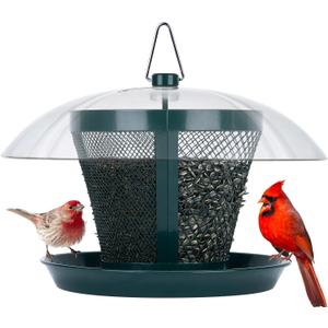 Kingsyard Bird Feeder for Outside, Dual-Use Metal Mesh Wild Bird Feeder with Weatherproof Dome Dual, 2.5 lbs Seed Capacity for Finch Cardinal (Dark Green)