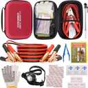 Car Roadside Emergency Kit with Battery Jumper Cables,Car Accessories for Men or Women,Automotive Safety Kit for Car,Vehicle, Truck or SUV,Gifts for Men or Him,Red (9 Pcs)