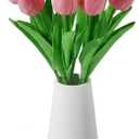 Real-Touch Artificial Tulips with Ceramic Vase, 10 Stems Faux Floral Arrangement, Spring Table Centerpiece, Modern Farmhouse Home Decor (Pink +vase)