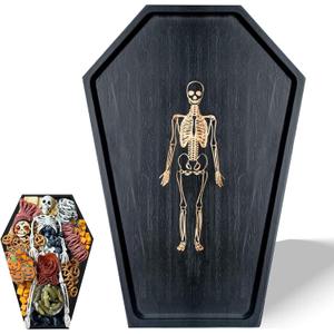 Halloween Coffin Charcuterie Boards Engraved Gold Skeleton for Party Serving Dishes Food Decor, Solid Wood Gothic Black Tray Easy to Clean -32" Length Halloween Coffin Charcuterie Boards Engraved Gold Skeleton for Party Serving Dishes Food Decor, Solid Wood Gothic Black Tray Easy to Clean -32" Length