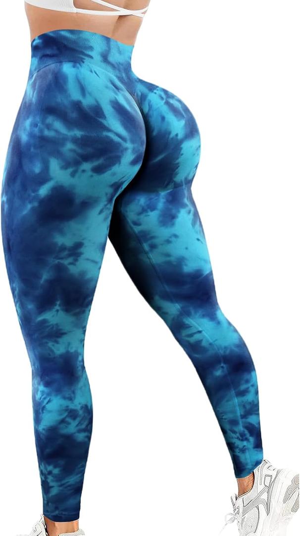 JGS1996 Tie Dye Scrunch Butt Lifting Leggings for Women Booty Sculpting Workout Tight High Waist Tummy Control Yoga Gym Pants (Blue, S)