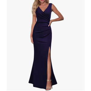 WOOSEA Women Sleeveless V Neck Split Evening Cocktail Long Dress, XL