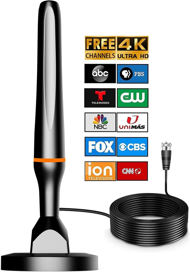 Digital TV Antenna for Smart Tv Indoor Antenna for Tv Without Cable with 360 Reception Strong Magnetic Base, tv Antenna for Local Channels, Supports 1080P and 4K -10ft Long CablesDark Orange
