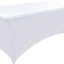 2-Pack 6ft White Spandex Table Covers for Rectangle Standard Folding Tables - Wrinkle Resistant Stretch Tablecloths - Ultimate Fitted Table Protector for Parties, Trade Shows, Banquet