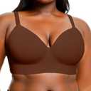 Popilush Bras for Women No Underwire Supportive Push Up Bralettes Wireless Full Coverage Plus Size T-Shirt Bra (X-Large, Dark Brown)