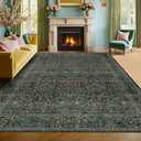 Vintage Washable Dark Green 10x14 Rug for Living Room - Extra Large Area Rug for Dining Room Under Table, Soft Low Pile Carpet for Bedroom - Vintage Floral Design Non-Slip (10x14 Dark Green)