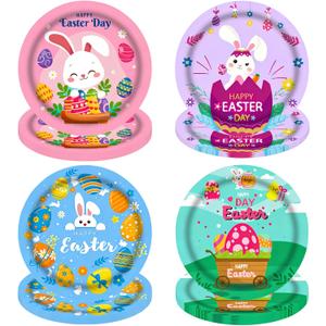 48PCS Easter Paper Plates-7Inch 4 Design Cute Bunny Dessert Plates Disposable Bunny Paper Dinnerware Cake Salad Fruit Plates Party Decor for Easter Spring Holiday Birthday Party Baby Shower