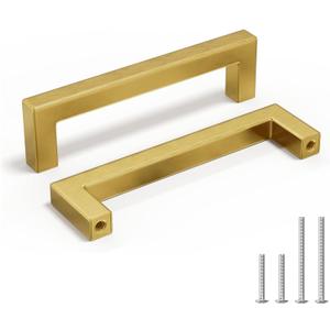 Homdiy 6 Pack 4 Inch Gold Handles for Cabinets Kitchen Cabinet Handles Brushed Brass Cabinet Pulls Gold Hardware for Cabinets Stainless Steel Modern Hardware