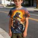 Funnycokid Boys Girls Shirts Graphic T-Shirt Neon Clothes Kids Novelty Youth Short Sleeve Animal Print Tees 4-16 Years (8-9 Years, Dinosaur)