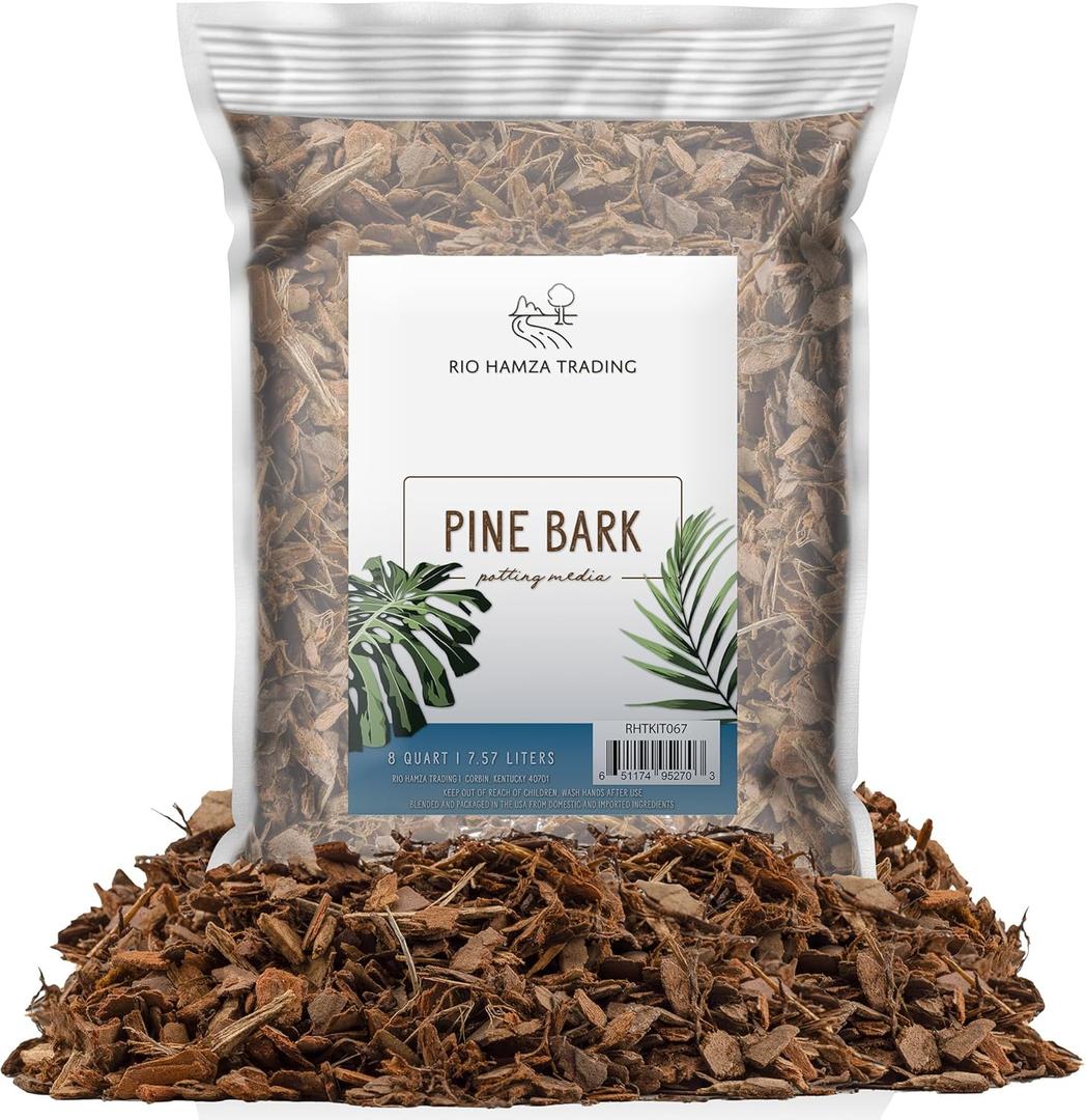 100% Natural Pine Bark Mulch Nuggets (8 Quarts), Small Mulch Chips for Indoor/Outdoor Container Gardening, Ideal for Soil Supplement, Houseplant Mulch