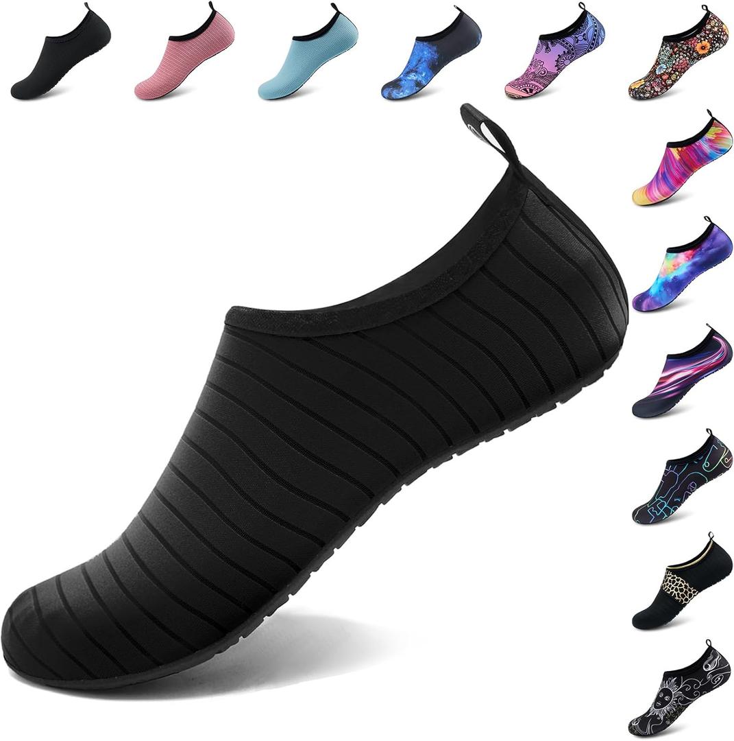 Deevike Water Shoes for Women Men Barefoot Quick-Dry Aqua Socks Slip-on for Beach Swim Surf Yoga Exercise (12.5-13 Women/11-11.5 Men, Black)