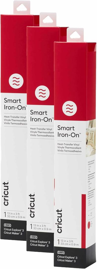 Cricut Smart Iron On, Red, 3-Pack of 3ft Rolls (13"x36") Heat Transfer Vinyl for Maker & Explore Machines- Matless Cutting for Long cuts up to 12ft