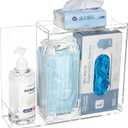 SEANADO Face Mask Dispenser 3 Compartment Acrylic Glove Box Holder Hygiene Station for Disposable Face Masks, Emesis Bag, Shoe Cover and Hairnet, Wall Mount Holes or Tabletop Holder Clear