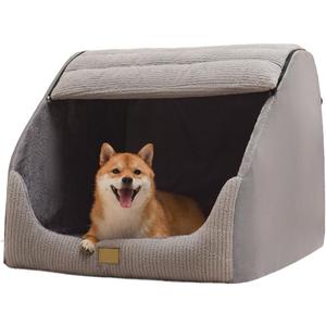 Large Dog House Indoor, Soft Plush Dogs Cave Bed Covered Pet Bed with Fluffy Washable Cushion, Portable Dog/Cat Pet Tent House for Small Medium Dogs (Grey, X-Large)