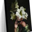 Dytila Framed Head Flower African American Wall Art, Fashion Black Girl Pictures Wall Decor Black Woman Paintings African Portrait Canvas Prints, Artwork for Living Room Bathroom Bedroom 16x24 in