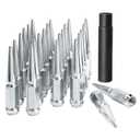 DYNOFIT 14 mm x 1.5 Wheel Spike Lug Nuts, 24 x Chrome M14x1.5 Lug Nut, Cone/Conical Bulge Seat, DYNOFIT Silver Closed End Nuts with 1 Socket Key for Chevy Silverado Aftermarket Wheel