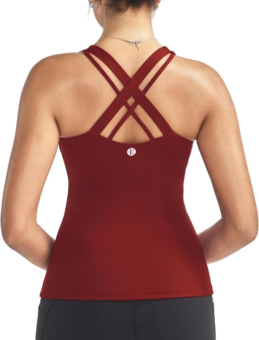 RUNNING GIRL Tank top with Built in Bra for Women,Compression Shirts Crisscross Back Workout Yoga Tops (Small, Red)