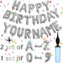 76pcs Happy Birthday Balloon Banner, Silver Balloons Letters, Personalized 16" Mylar Foil Birthday Decorations includes 2 Sets A Z, 1 set Number 09 and "HAPPY BIRTHDAY" letters (with Balloon Pump)