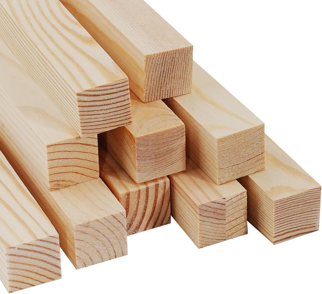 Square Wooden Dowels Wood Dowel Rods for Crafts 1" x 12", 10 PCS Square Wooden Sticks for Crafts, Wood Slats Wood Strips 1 inch Wide, Unfinished Pine Hardwood Sticks for Crafting, Woodworking