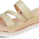 Women Platform Sandals Espadrille Slip on Open Toe Boho Wedge Sandals for Women Dressy Casual Summer (11, Champagne-3 Strap)