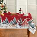 Horaldaily Christmas Tablecloth 60104 Inch, Winter Snowman House Christmas Trees Red Washable Table Cover for Party Picnic Dinner Decor