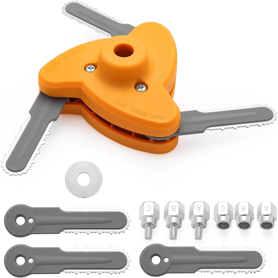 Toussaint 3-Blade Trimmer Head for Gas Powered Weedwacker Universal Weed Eater Blades, Compatible with Ego,Echo, Weed Warrior Gas String Trimmers with Additional Three Replacement Blades