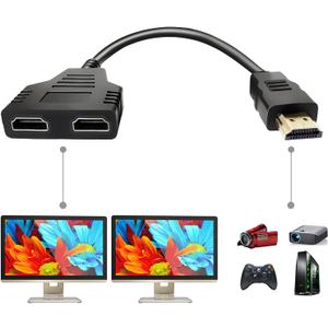 2 x BATU HDMI Splitter Adapter Cable - Hdmi Splitter 1 in 2 Out Male to Dual Female 1 to 2 Way for HD, LED, LCD, TV, Support Two The Same TVs at The Same Time Mirror Only