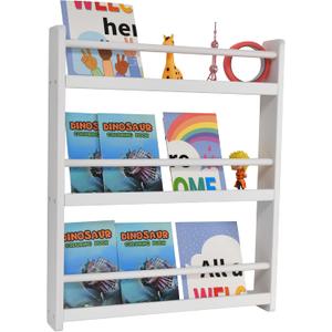 CHILDLIKE BEHAVIOR Bookshelf Organizer for Kids - White Bookshelf for Bedroom - 3 Tier Organizer - Single Sided Book Display - Nursery Book Shelves for Kids - Bookcase Rack for Bedroom, Study