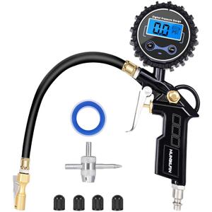 Tire Pressure Gauge with Inflator, 250 PSI Air Chuck and Compressor Accessory, Heavy Duty, with Quick Connector, 0.1 Display Resolution, Car, Motorcycle, SUV, Truck, RV Accessory