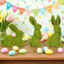 Easter Bunny Decorations,Resin Moss Bunny Figurine Features Larger Ears,Garden Artificial Moss Rabbit Easter Dcor Easter Party Favors Gifts